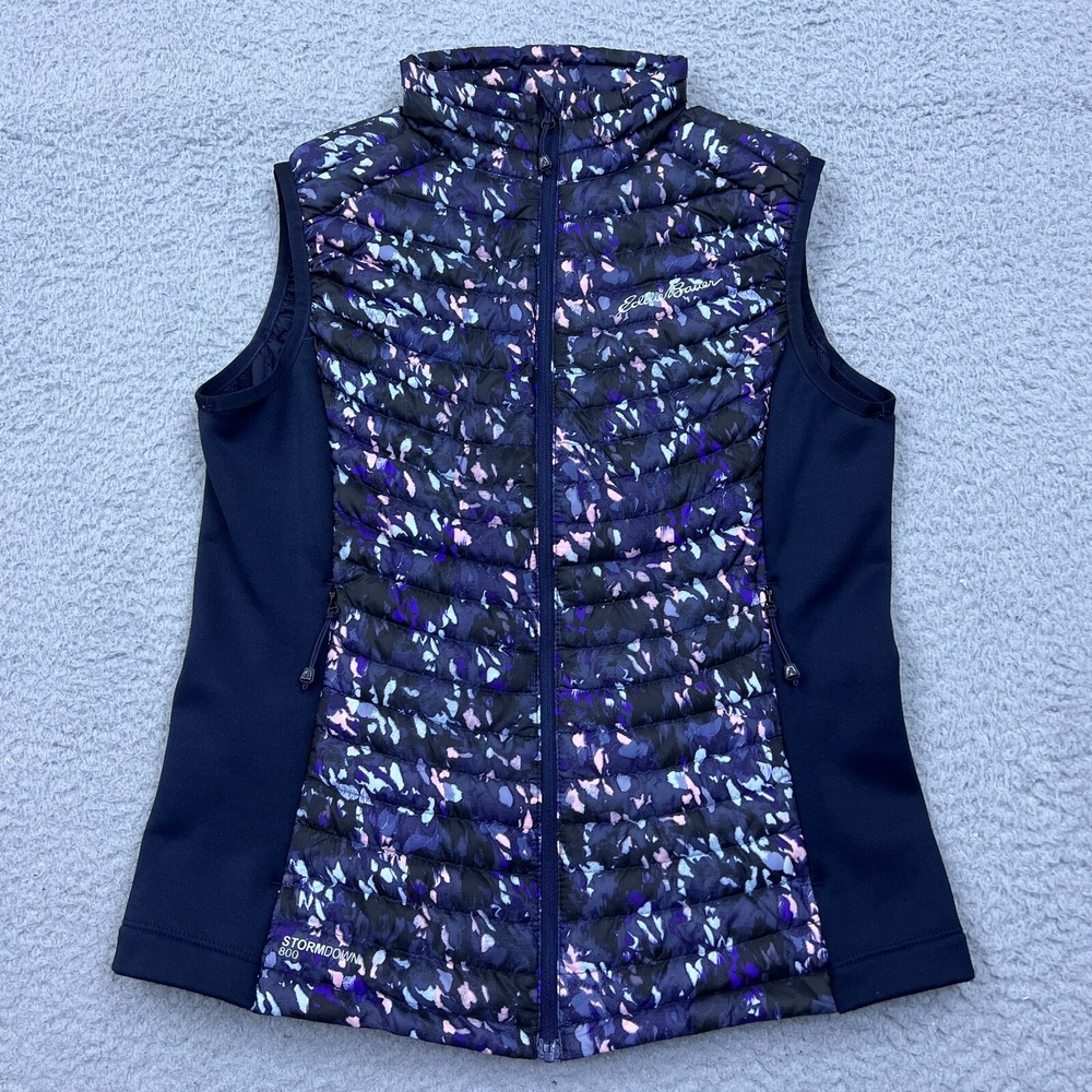 Eddie Bauer‎ Women's First Ascent StormDown 800 Vest XS Navy Pattern Puffer Zip